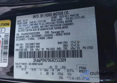 2016 Ford Fusion Se z USA, uszkodzony, nr VIN 3FA6P0H70GR253309